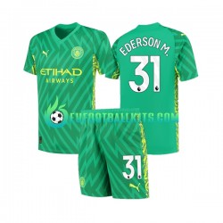 Manchester City Goalkeeper Ederson Moraes 31 Home Football Shirts 2023-2024 Kids LS