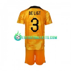 Netherlands Matthijs de Ligt 3 Home Football Shirts World Cup 2022 Kids LS