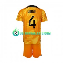 Netherlands Virgil van Dijk 4 Home Football Shirts World Cup 2022 Kids LS