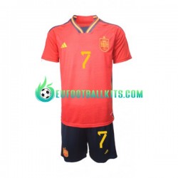 Spain Alvaro Morata 7 Home Football Shirts World Cup 2022 Kids LS