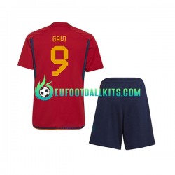 Spain Gavi 9 Home Football Shirts World Cup 2022 Kids LS