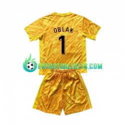 Slovenia Goalkeeper Jan Oblak 1 Home Football Shirts Yellowcolor Euro 2024 Kids LS