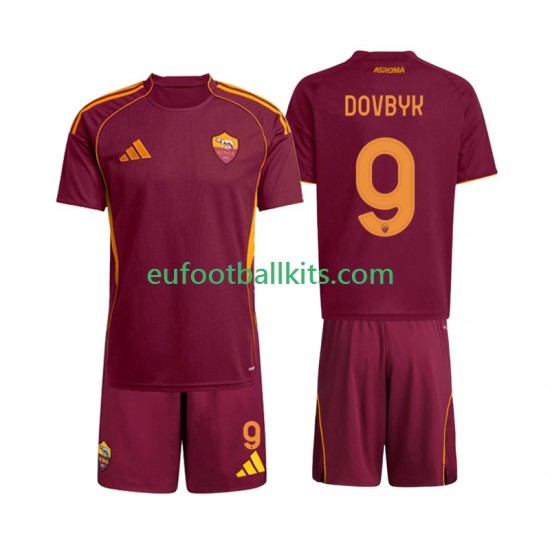 AS Roma Artem Dovbyk 9 Home Football Shirts 2025-2026 Kids LS