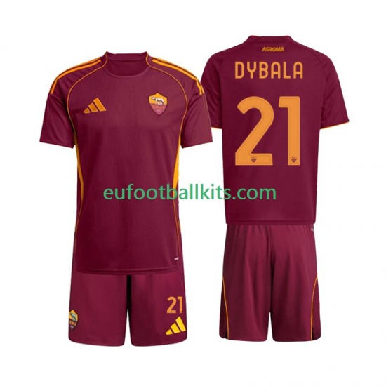 AS Roma Dybala 21 Home Football Shirts 2025-2026 Kids LS