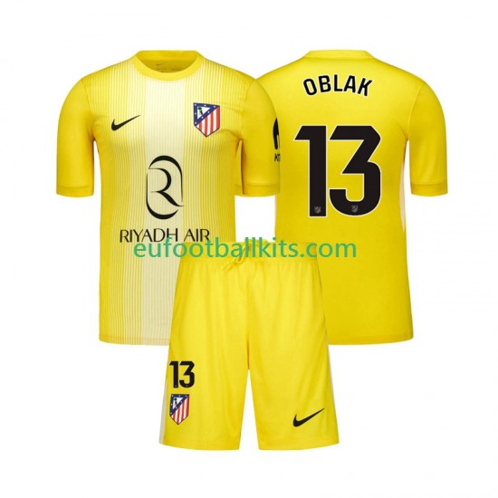 Atletico Madrid Goalkeeper Jan Oblak 13 Home Football Shirts 2025-2026 Kids LS
