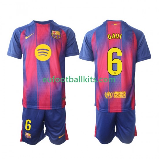 FC Barcelona Gavi 6 Home Football Shirts 2025-2026 Kids LS