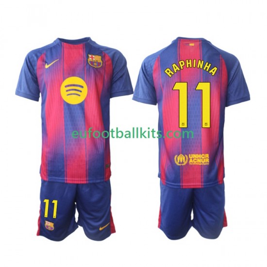FC Barcelona Raphinha 11 Home Football Shirts 2025-2026 Kids LS