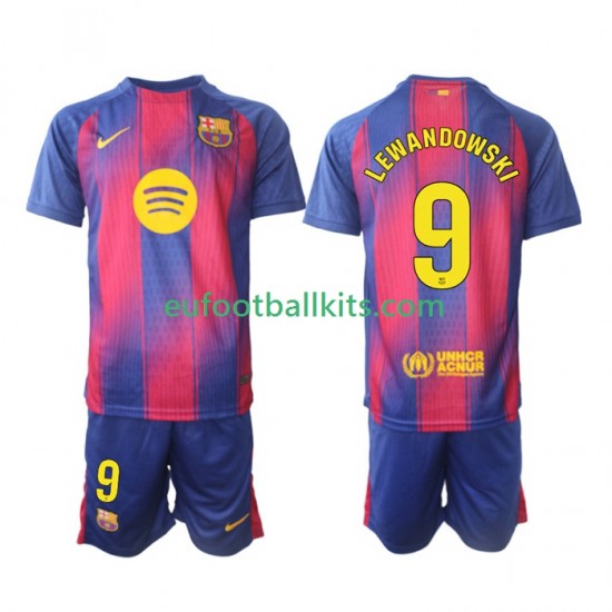 FC Barcelona Robert Lewandowski 9 Home Football Shirts 2025-2026 Kids LS