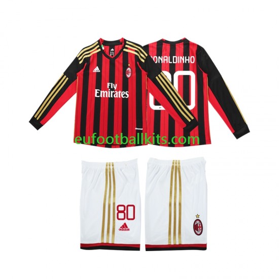 AC Milan RONALDINHO 80 Retro Home Football Shirts 2013 2014 Kids SS