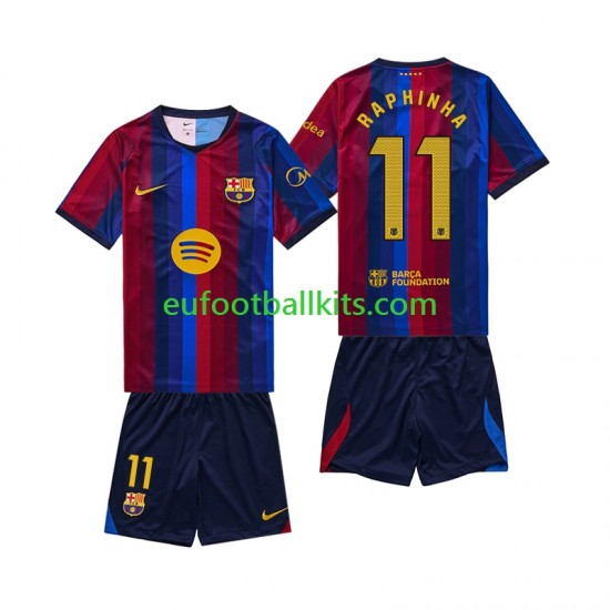 FC Barcelona Raphinha 11 Home Football Shirts 2026-2027 Kids LS