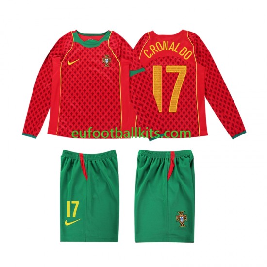 Portugal Cristiano Ronaldo 17 Retro Home Football Shirts 2004 Kids SS