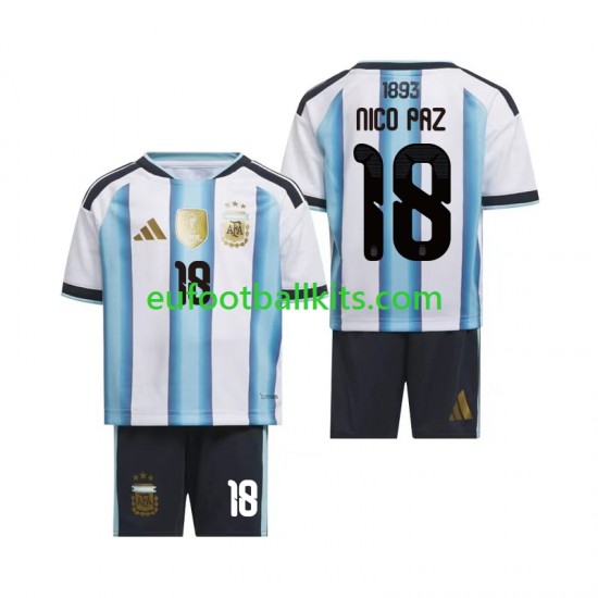 Argentina Nico Paz 18 Home Football Shirts World Cup 2026 Kids LS
