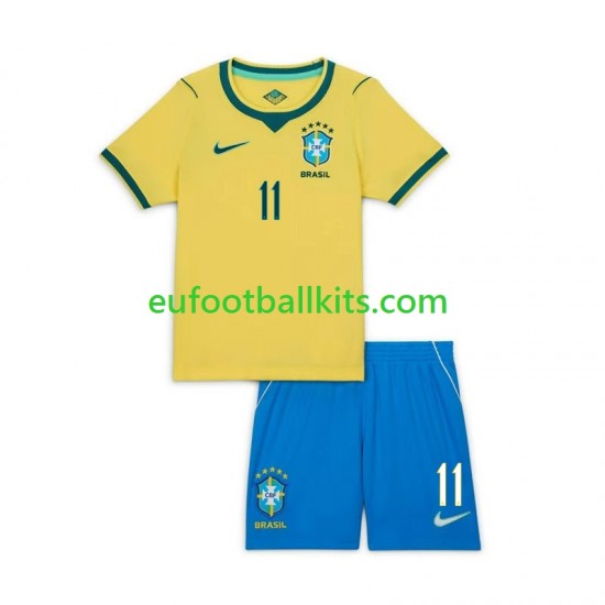 Brazil Raphinha 11 Home Football Shirts World Cup 2026 Kids LS