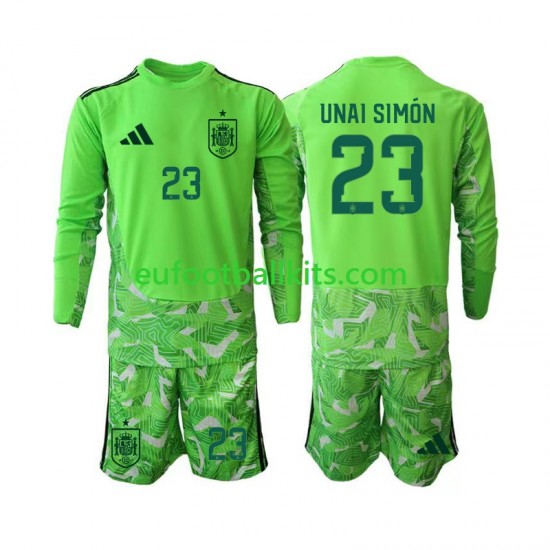 Spain Goalkeeper Unai Simon 23 6th Green color Football Shirts World Cup 2026 Kids SS Spain Goalkeeper Unai Simon 23 6th Green color Football Shirts World Cup 2026 Kids SS