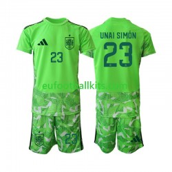 Spain Goalkeeper Unai Simon 23 6th Green color Football Shirts World Cup 2026 Kids LS