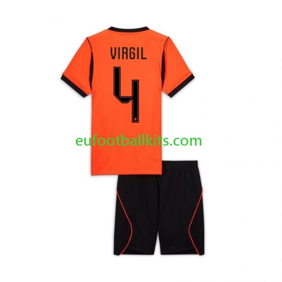 Netherlands Virgil van Dijk 4 Home Football Shirts World Cup 2026 Kids LS