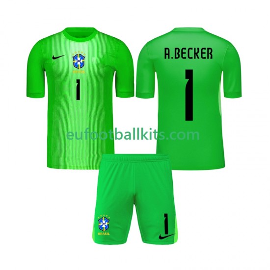 Brazil Goalkeeper Alisson Becker 1 Home Football Shirts 2026 Kids LS