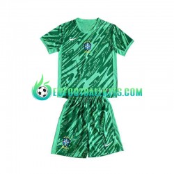 Brazil Goalkeeper Third Football Shirts Greencolor 2024 Kids LS