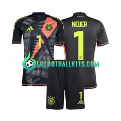 Germany Goalkeeper Manuel Neuer 1 Home Football Shirts Blackcolor Euro 2024 Kids LS