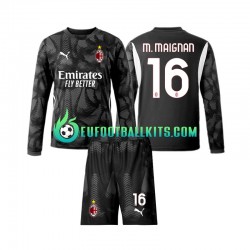 AC Milan Goalkeeper Mike Maignan 16 Home Football Shirts 2024-2025 Blackcolor Kids SS